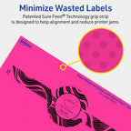 Avery® Printable Wraparound Band Labels, Sure Feed® Technology, 2-3/8" x 8", Neon Magenta Labels, Laser/Inkjet, 60 Total, Great for Soap Labels and Jar Labels 60 labels