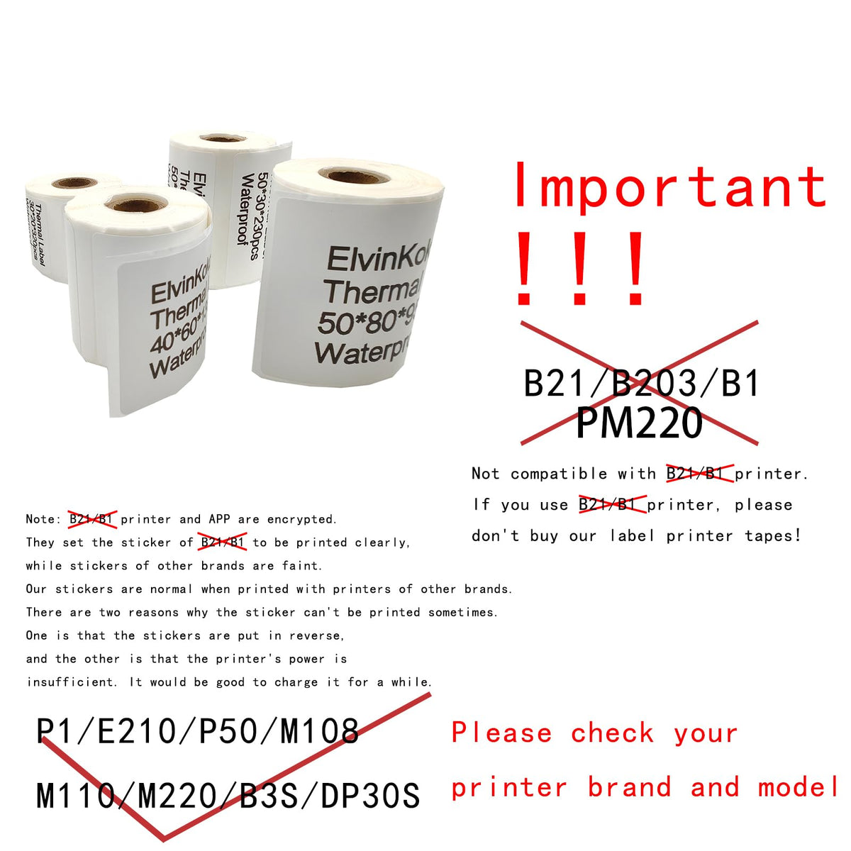 8Rolls M110 Thermal Labels M220 Waterproof Sticker 40x60mm