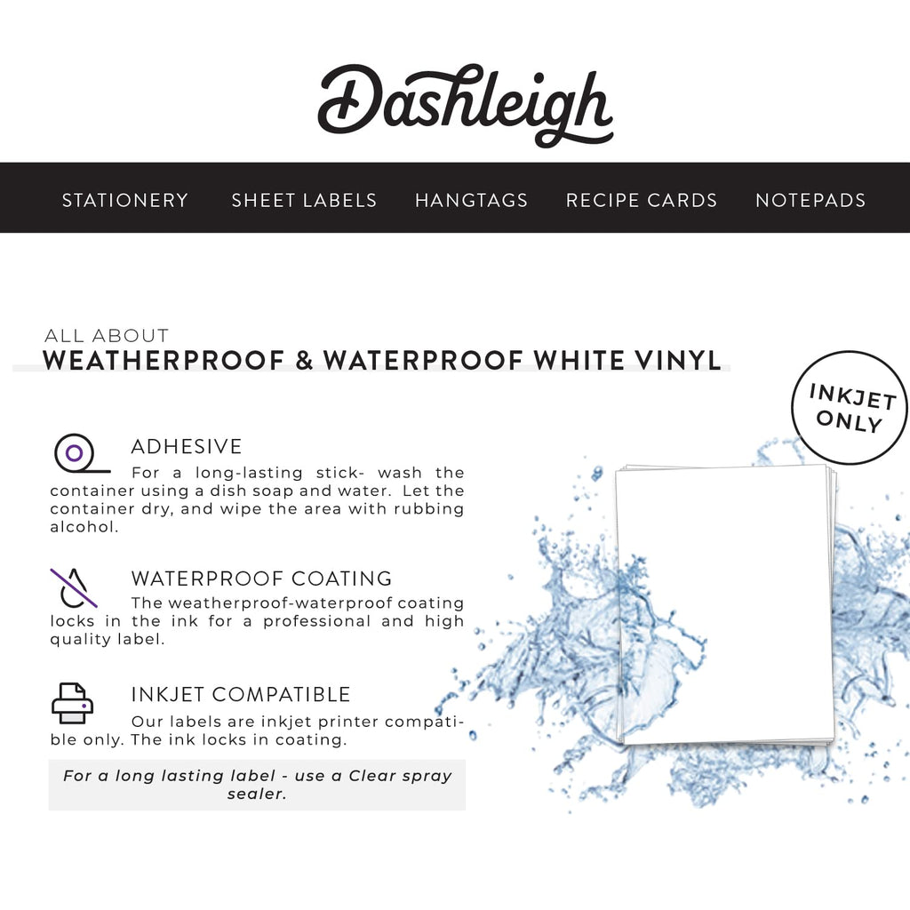 140 Labels for 1oz Jars, 1x5, White Waterproof for Inkjet 140 Labels White Vinyl Waterproof (Inkjet only)