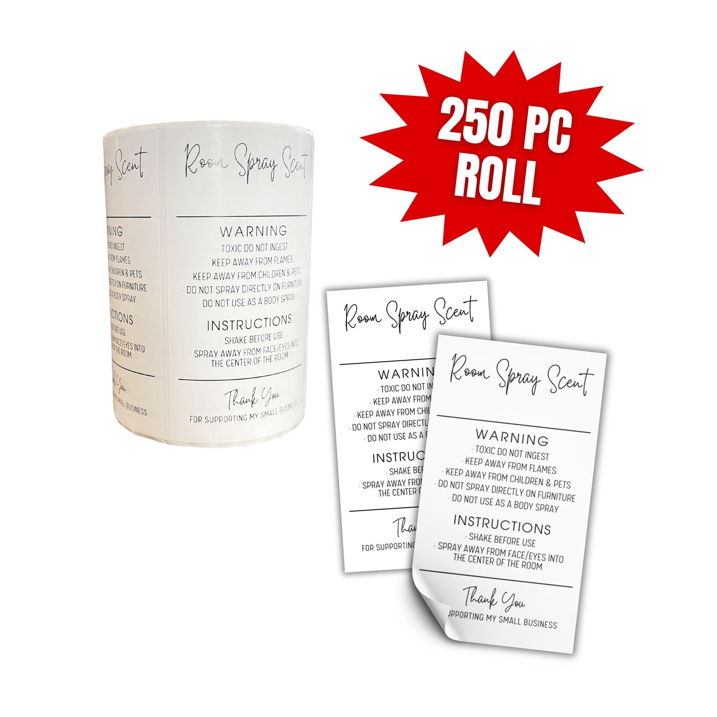Room Spray Instruction Warning Scent Stickers Labels | 250 pcs per Roll Air Freshener Homemade for Selling Care Minimalist