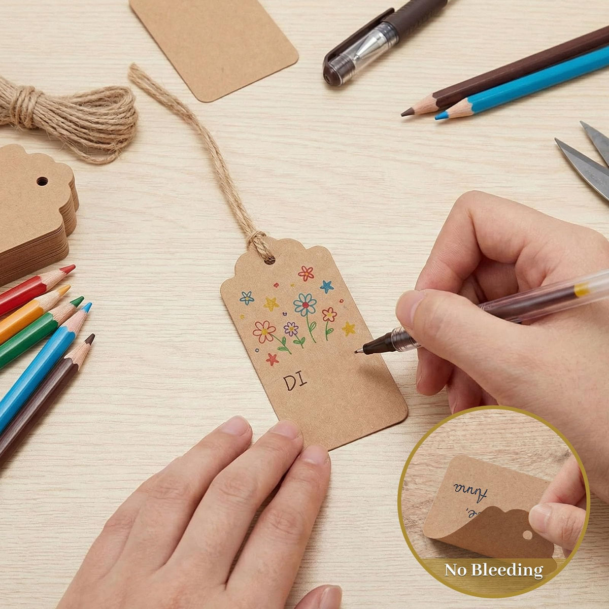 SALLYFASHION 100PCS Gift Tags with String Attached, Kraft Paper Hang Tags 100 Pcs Standard Brown
