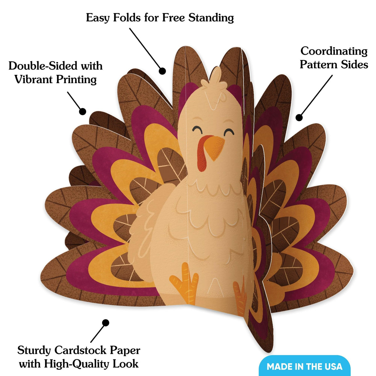 Big Dot of Happiness 3D Thanksgiving Turkey Centerpiece Table Decorations, Freestanding Fall Harvest and Friendsgiving Party Decor, Turkey Centerpieces - 8 Count 11.5 x 7.5 inches