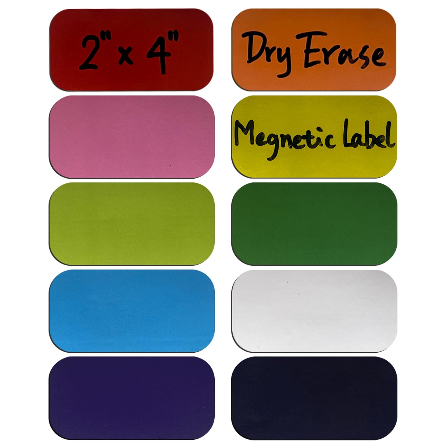 Mr-Label – 60 Pcs 2"x4" Dry Erase Magnetic Labels – Reusable Write on Magnets Sticker for Whiteboard|Fridge|Locker|Shelf -Waterproof Magnetic Name Tags for Class Room|Office|Education-10 Colors