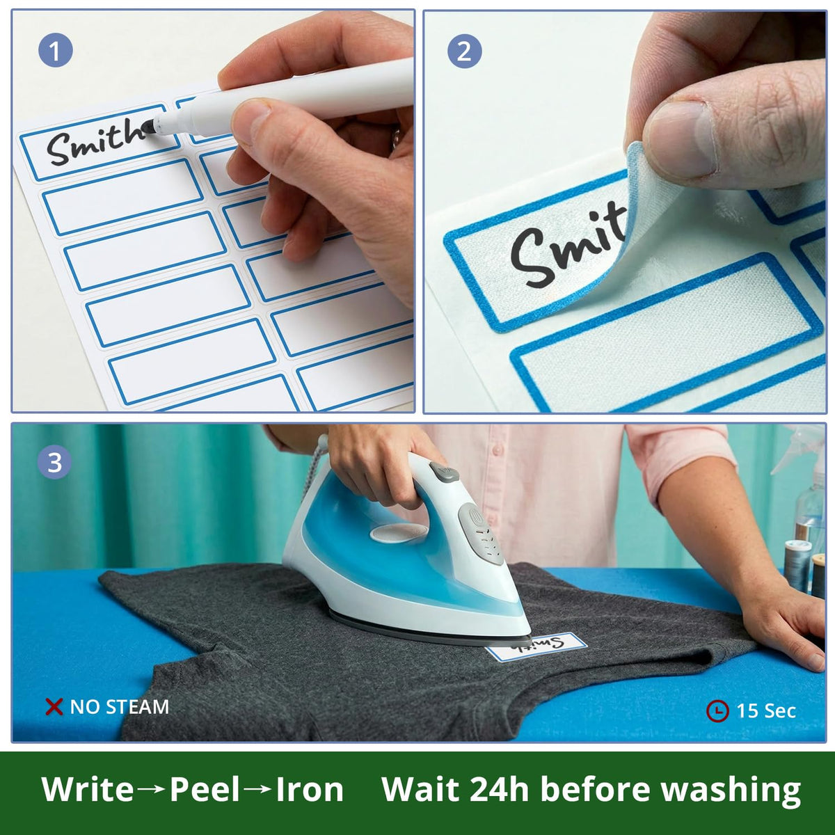 HX AURIZE Write-On Iron-On Labels for Clothing, 116 Pcs (Berry & Sky) Berry & Sky
