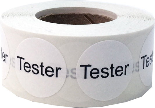 White Tester Circle Dot Stickers, 3/4 Inch Round, 500 Adhesive Labels on a Roll for Product Identification and Convenient Organization - Made in The USA White