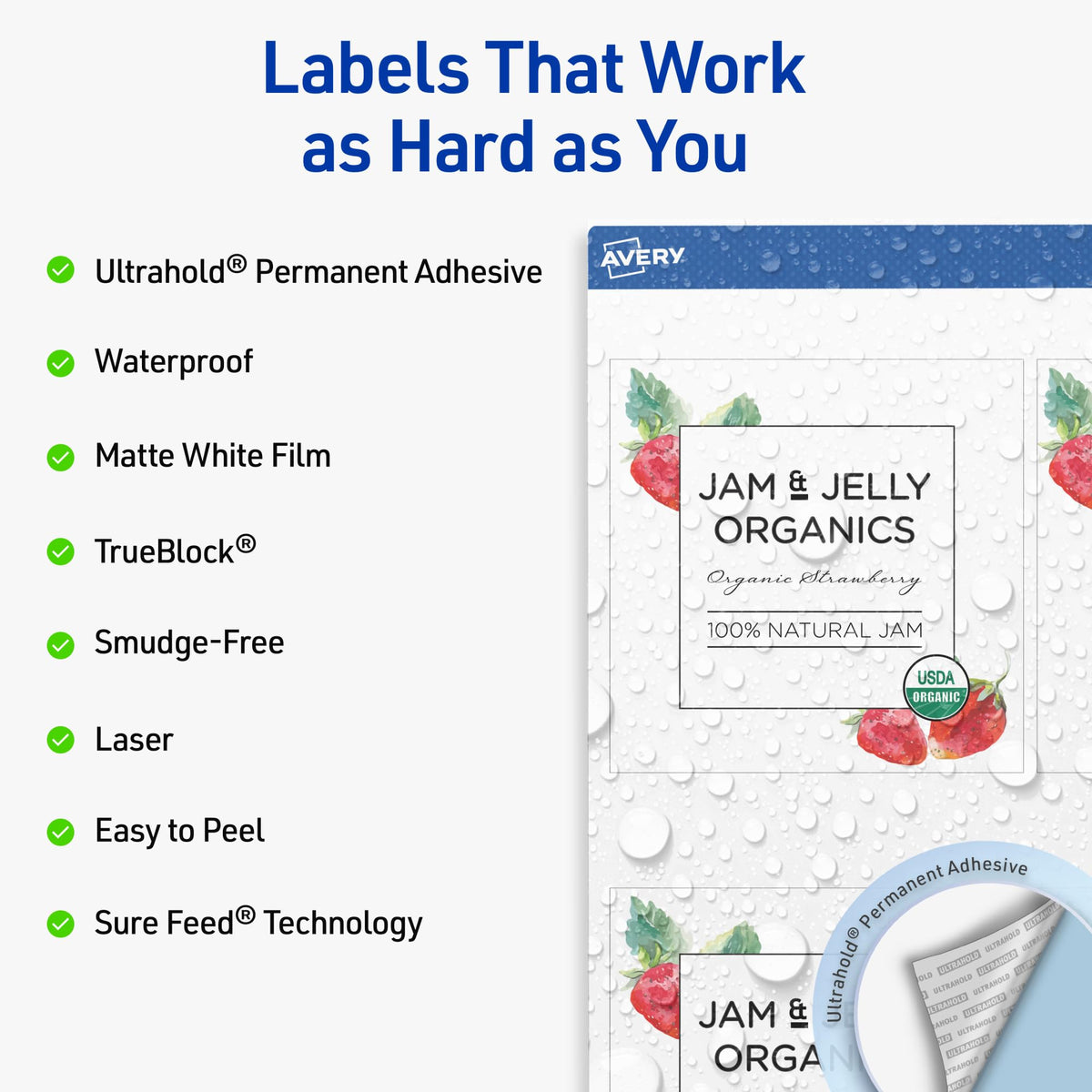 Avery Outdoor Waterproof Square Labels with Sure Feed Technology, 4" x 4", White Film, Compatible with Laser Printers, 200 Labels Total, Great for Product Branding, Packaging, and More