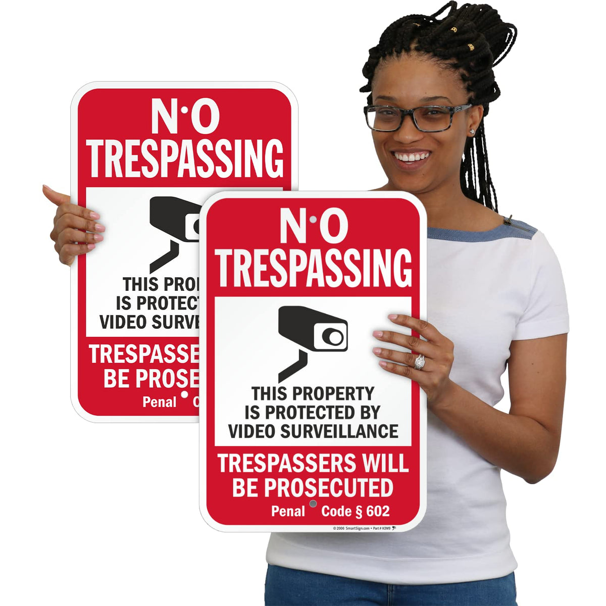 SmartSign California No Trespassing Property Protected By Video Surveillance Sign (Code 602) - 2 Pack, 18 x 12 inch, 2mm Aluminum Composite, Red/Black on White, Made in USA ACM - Aluminum Composite 12" x 18"