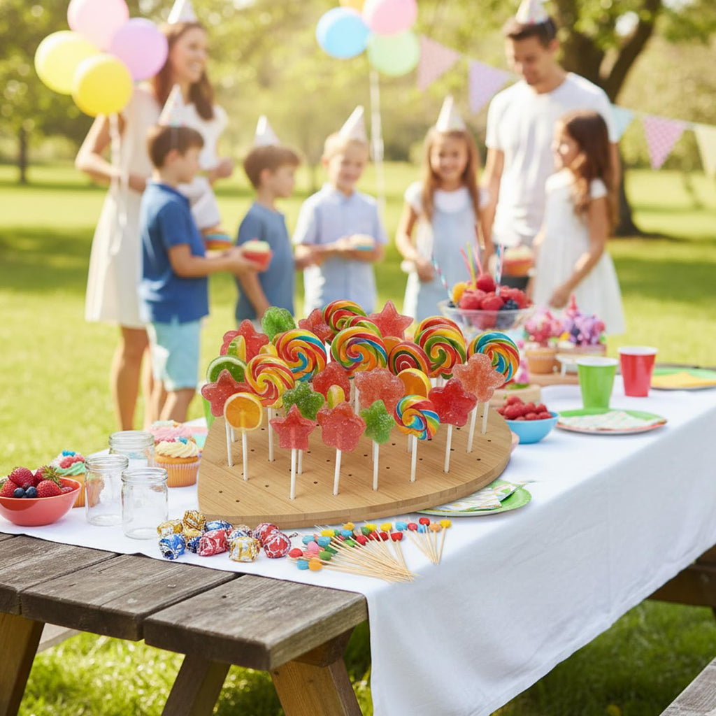 59-Hole Heart Wooden Cake Pop Display Stand with 100 Pcs Sticks