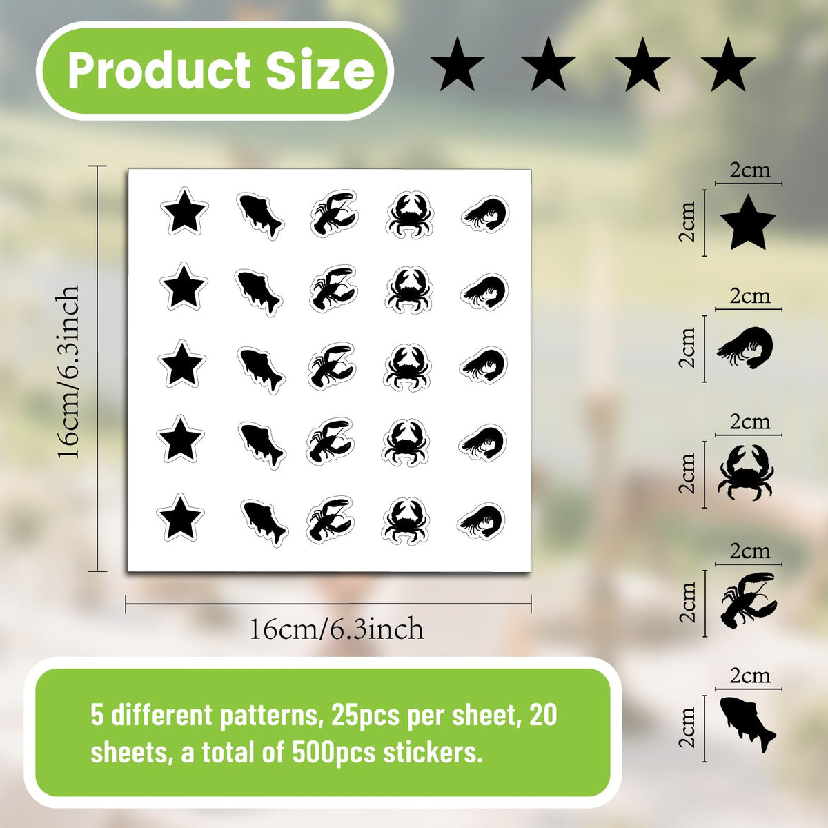 500Pcs Wedding Food Stickers Meal Stickers for Food Fish Lobster Crab Shrimp Stars Pattern 0.8 Inch Black Wedding Menu Indicator Decal Plastic Waterproof Label for Place Card Party Supplies Black-2