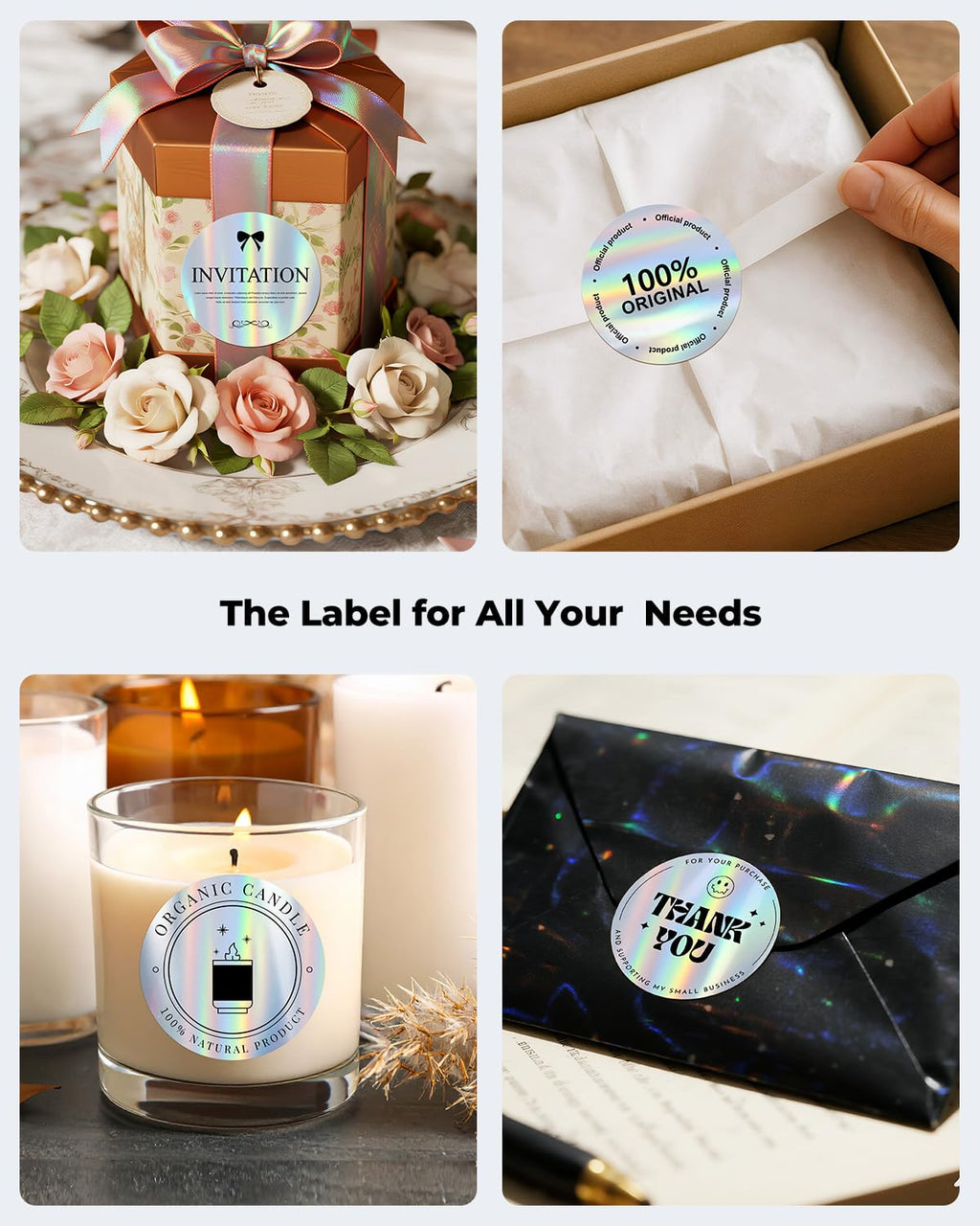 2" Circle Holographic Thermal Label Stickers+White Label Holder