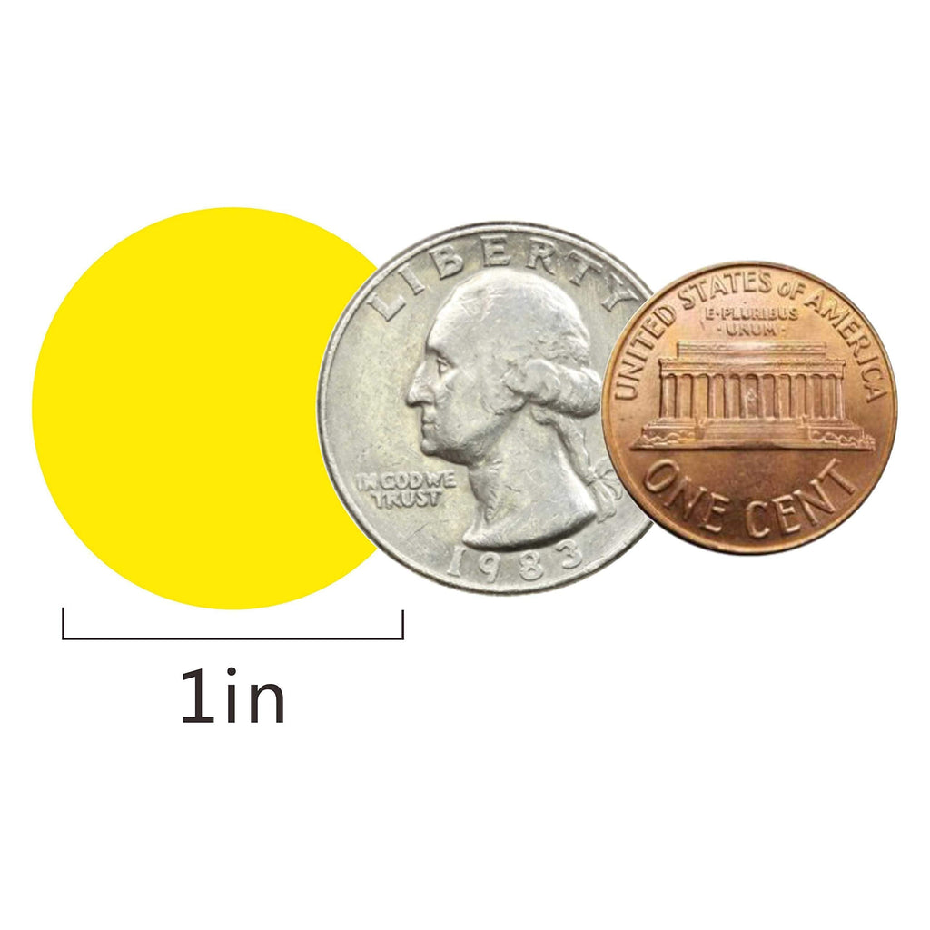Yellow PARLAIM 1-inch round adhesive color-code dot stickers on a roll, ideal for labeling and organization.