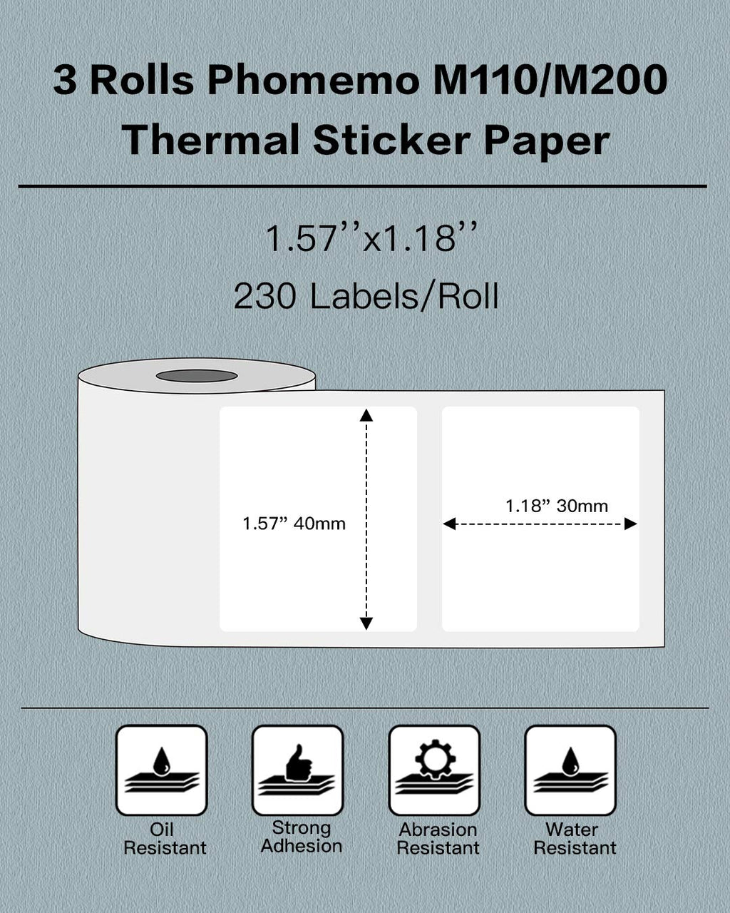 Phomemo Labels 3 Rolls, 1.57"x1.18", for M110/M100/M220/M108, 960 PCS White 1.57"x1.18"
