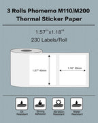 Phomemo Labels 3 Rolls, 1.57"x1.18", for M110/M100/M220/M108, 960 PCS White 1.57"x1.18"