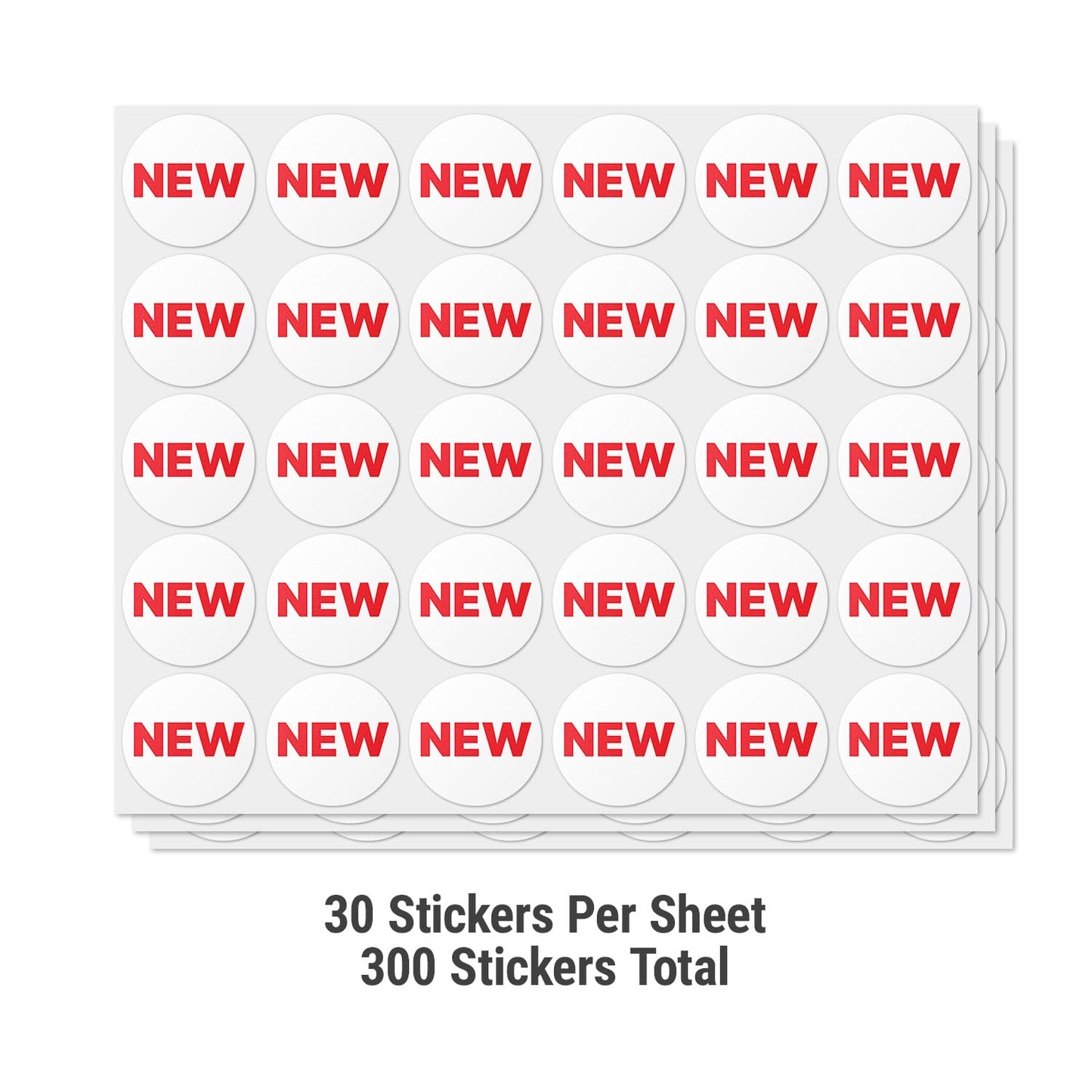 0.75 inch, Circle Dot, 'New' Labels - Item Condition Labels for Identifying Item Condition (300 Labels, Red & White) 300 Labels White & Red