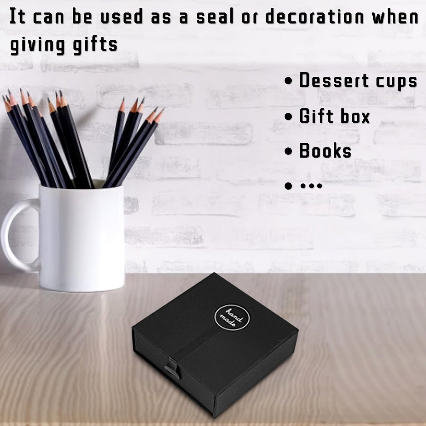 600Pcs Handmade Food Baking Seal Stickers, Black Striped Long Label, Self-Adhesive Goods Sealing Labels Sticker for Cookie Candies,Bakery Cake,Biscuit (Black)
