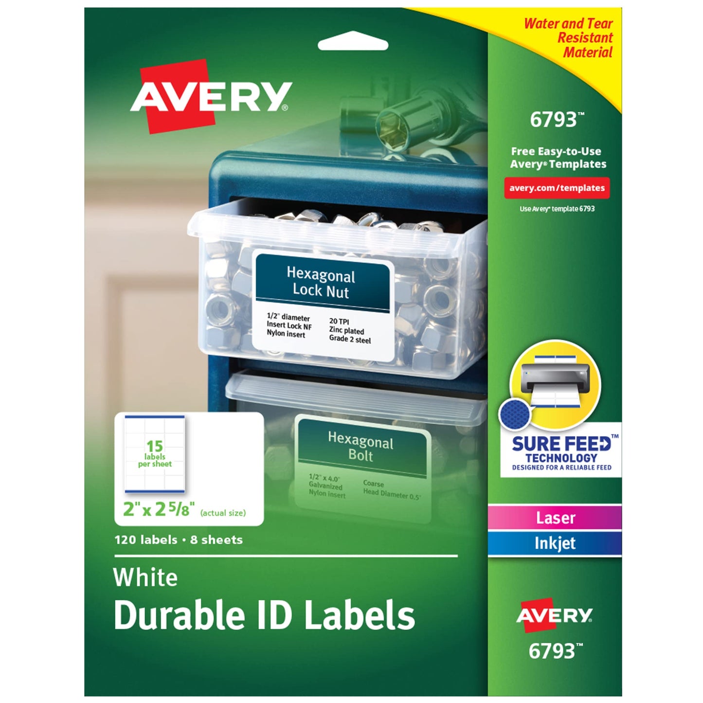 Avery® Durable Easy Peel® ID Labels With Sure Feed® Technology, 6793, Rectangle, 2" x 2-5/8", White, Pack Of 120 2 x 2-5/8 1 Pack