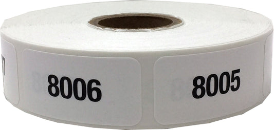 White with Black 8001-9000 Consecutive Number Stickers, 3/4 Inch x 1 1/2 Inch Wide, 1 Label per Number, 1000 Total Labels