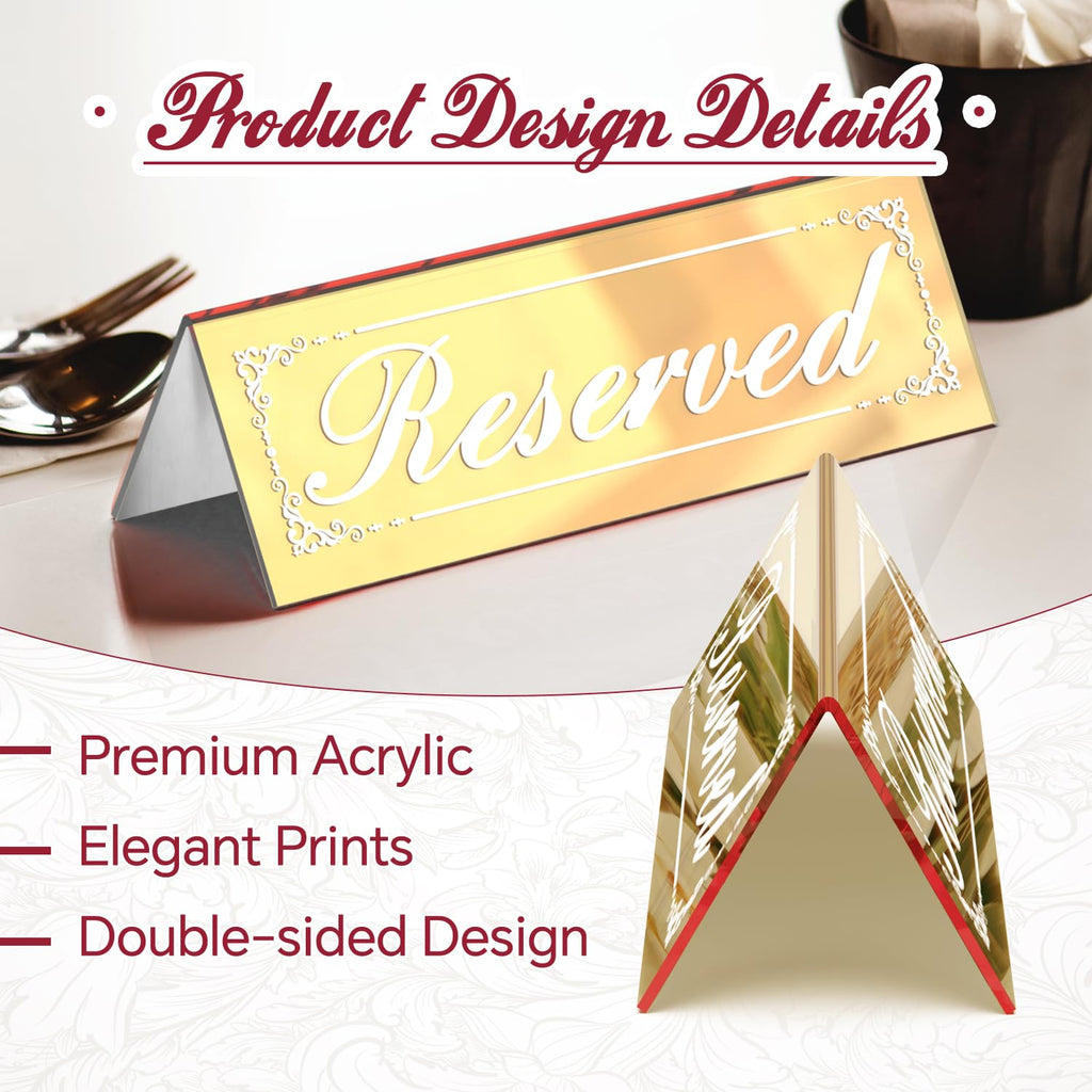 12 PCS 6"x2" Gold Mirror Reserved Table Signs, Double-Sided Lettering