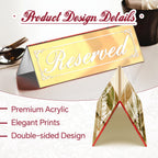 12 PCS 6"x2" Gold Mirror Reserved Table Signs, Double-Sided Lettering