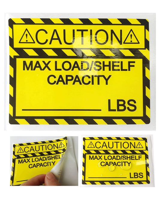 Pallet Rack Capacity Labels 3×4 Inch Caution MAX Load/Shelf LBS Warning Stickers - 25 Pcs/Pack Industrial Strength Sticker for Warehouse Safety Yellow 3 x 4inch
