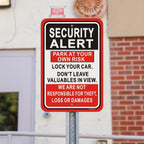 Security Alert Sign Park At Your Own Risk Lock Your Car & Don't Leave Valuables Not Responsible For Theft/Loss/Damages Signs 12x18" For Parking Lot, Business Red / Black / White Señal de Alerta de Seguridad 2 Pack