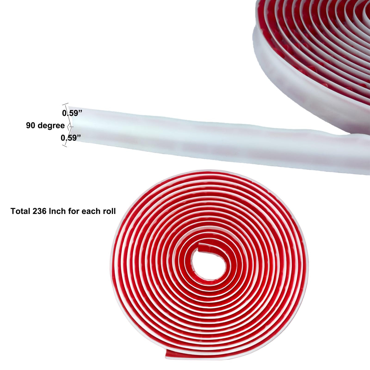 236 Inch Flexible Quarter Round Shoe Molding, Peel and Stick Waterproof Silicone Trim for Bathroom Floor, Corner, Baseboard, Staircase and Cabinet Edge Cover 236"