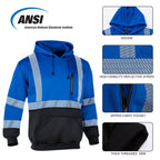 VENDACE High Visibility Reflective Safety Fleece Sweatshirt Hoodies for Men ANSI Class 3 Hi Vis Pullover Hoodie Jacket(Royal blue,2XL) XX-Large Royal Blue