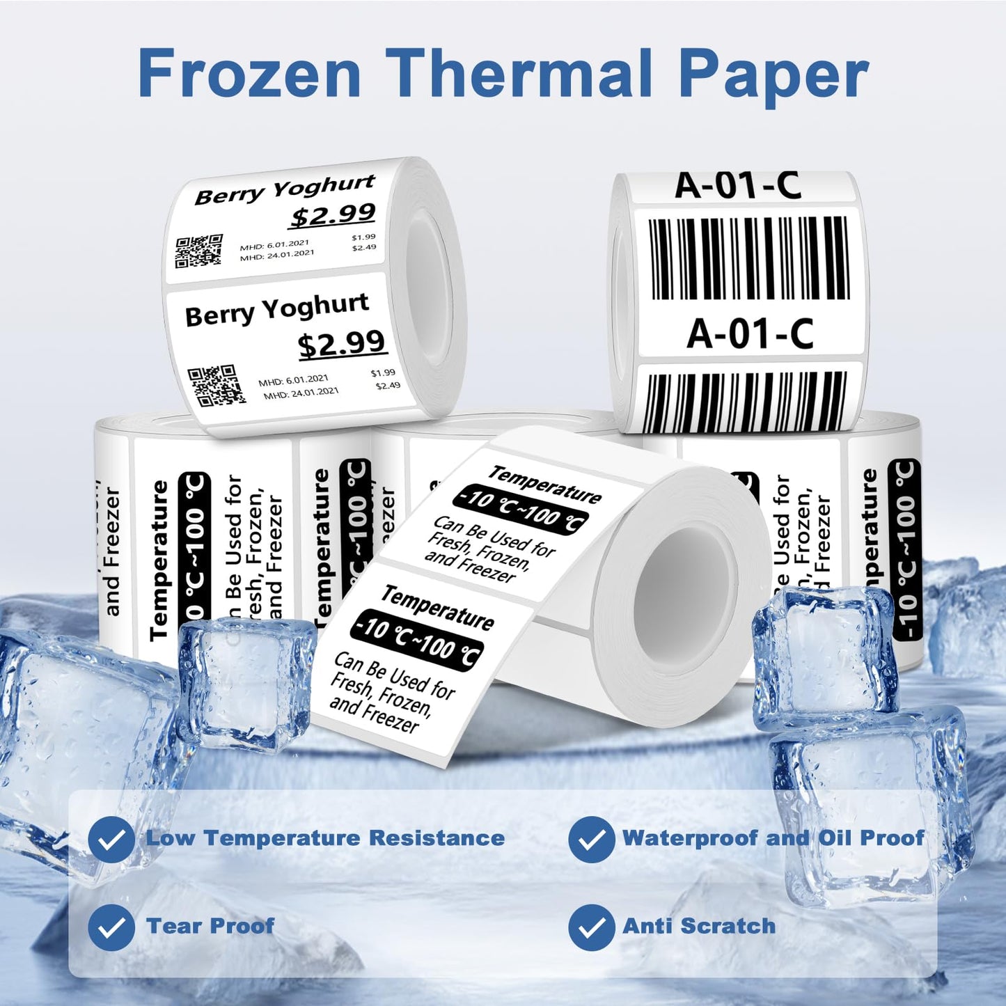 Clabel 1.57"x1.18" Thermal Sticker Label Paper, Compatible with 221D 321D Label Printer, Self-Adhensive Thermal Labels for Address, Logo, Shipping, Barcodes,QR Code (230 Labels/Roll,6 Rolls) 40*30