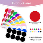 480 Pcs Round Color Coding Labels, 2 Inch Dot Stickers, 12 Colors