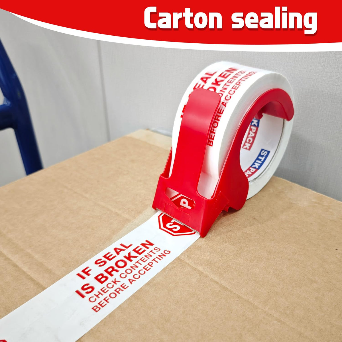 2 Pack Stop Sign Sealing Tape Pre-Printed IF Seal is Broken Check Contents Before Accepting Heavy Duty Packing Tape with Dispenser 2 Inch x 110 Yards, Total 220Y for Moving and Shipping