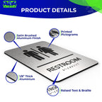 ADASigns Unisex Restroom Sign - 6x9" Brushed Aluminum Braille & Tape