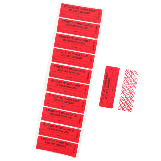 100Pcs Tamper Evident Security Stickers 1x3 inch French Red Complete Transfer Tamper Proof Labels Safety Torn up Invalid Seals Tape (Red)