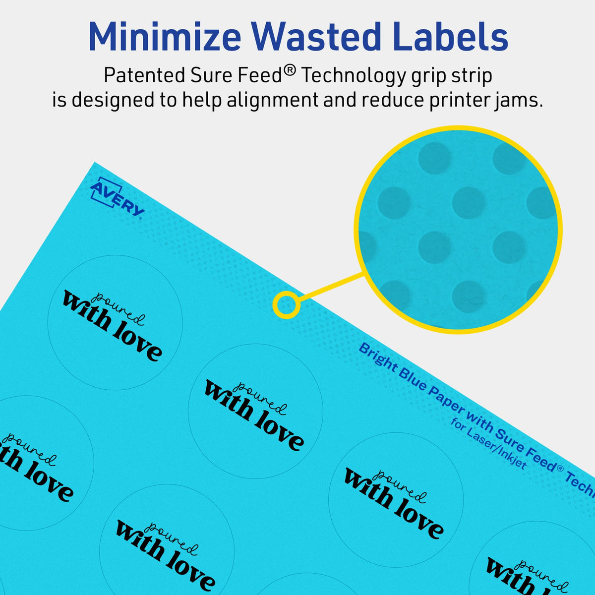 Avery® Printable Round Labels, Sure Feed® Technology, 1-5/8" Diameter, Bright Blue Labels, Print-to-The-Edge, Laser/Inkjet Printable, 400 Total, Great for Stickers and Candles 400 labels