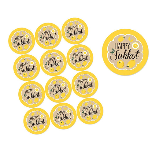 Happy Sukkot Gift Sticker Sukkah Jewish Holiday Round Label Sticker Yellow Tag Sticker Lemon Present Stickers Design Sukkah Party Decoration for Seal Label Envelope Seals Paster