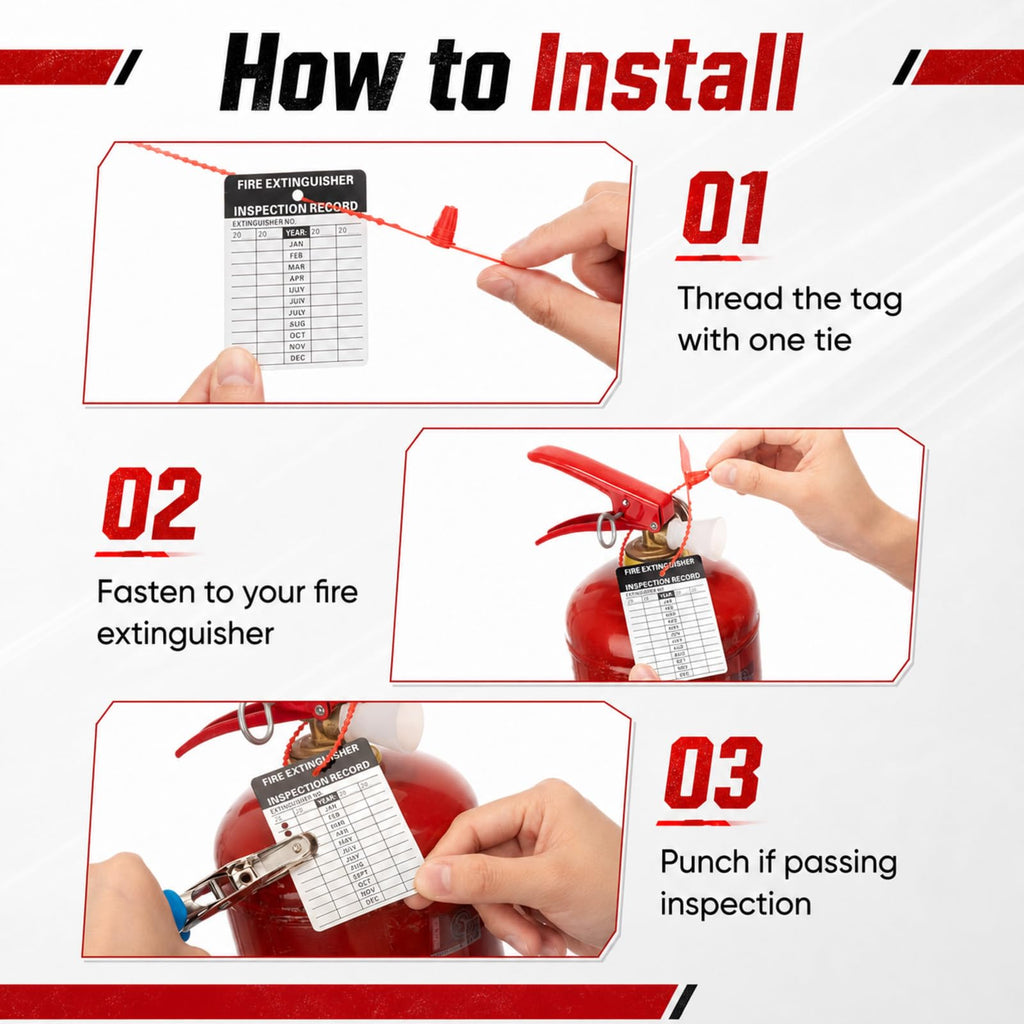Chunful 50 Set Fire Extinguisher Tags Hole Puncher Numbered Security Ties