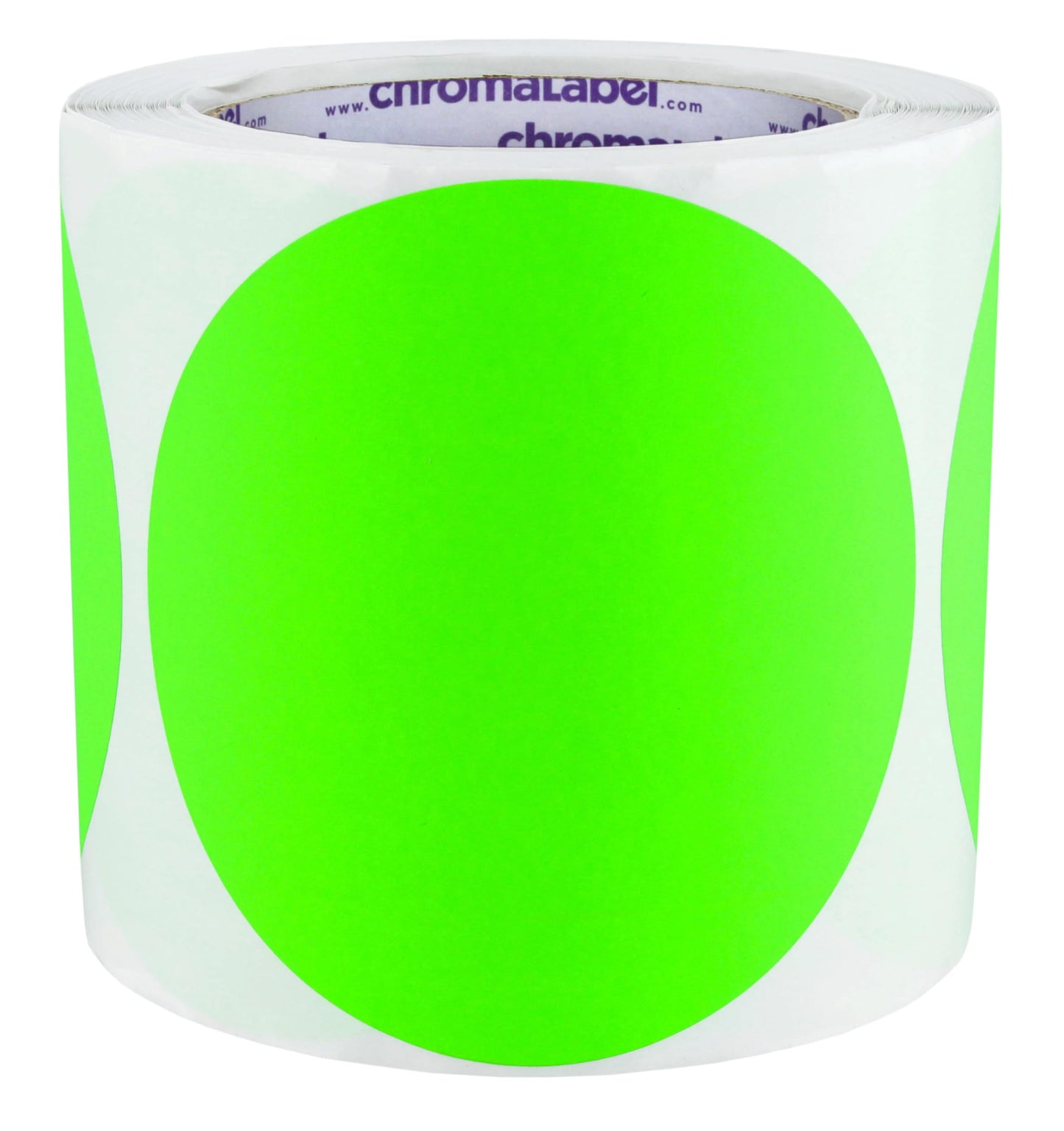 ChromaLabel 4-Inch Round Sticky Dots, High Visibility Colored Dot Stickers, Circle Labels, Easy to Write on Dot Stickers for Toddlers - Pack of 250 Labels, Matte Finish Fluorescent Green 4"