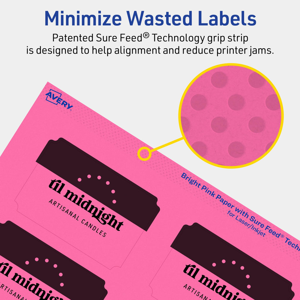 Avery Printable Rectangle Scalloped Labels, Sure Feed Technology, 2" x 3", Bright Pink Labels, Print-to-The-Edge, Laser/Inkjet Printable, 320 Total, Great for Mailing and Candles 320 labels