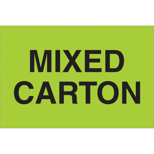 Tape Logic Labels, Mixed Carton', 2' x 3', Fluorescent Green, 500/Roll