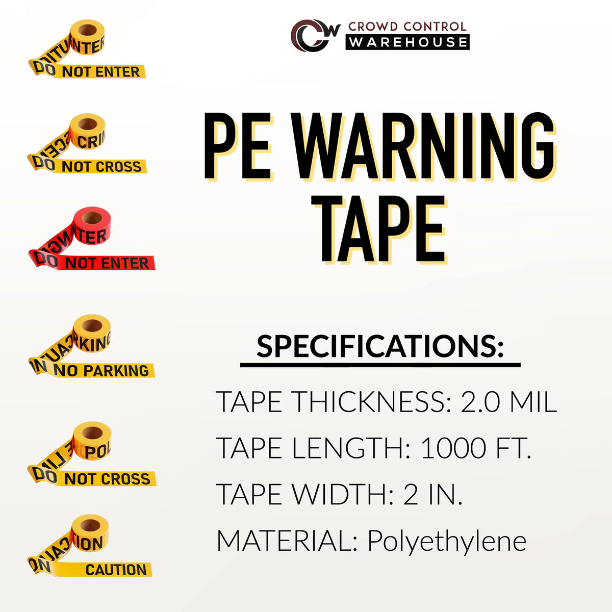 PE Warning Tape, 2.0 mil x 1000 Ft. x 3 Inch, Red Tape with "Danger DO NOT Enter" Black Print - Trafford Industrial Large Red Danger DO NOT Enter