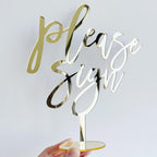 Please Sign Wedding Table Number Signs with Stand, 8.5 x 10 inches, Gold Mirrored Acrylic (Gold Mirrored)