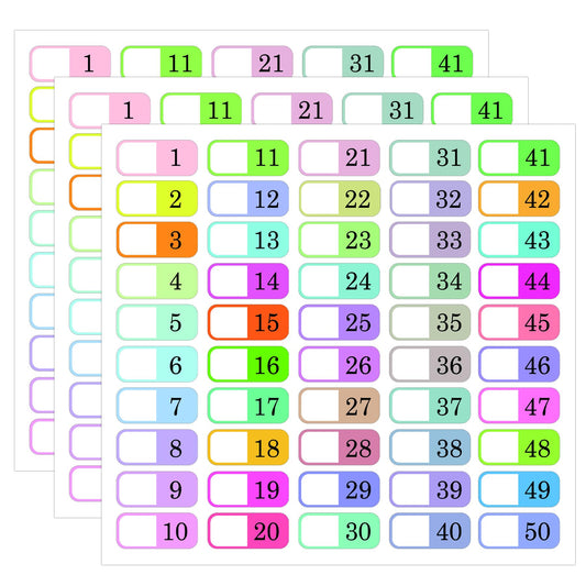 1 to 50 Number Index Labels Multicolor Alphabet Tabs File Folder Labels A-Z Tab Dividers Stickers for 3 Ring Binders - Notebook Classify Files Contents Page Address Book Folder 250 Pack