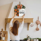 Hey There Pumpkin Welcome Hanging Sign Front Door Decor Fall Decorative Wooden Welcome Sign Rustic Porch Decoration for Home Office Garden Farmhouse 12 Inch White