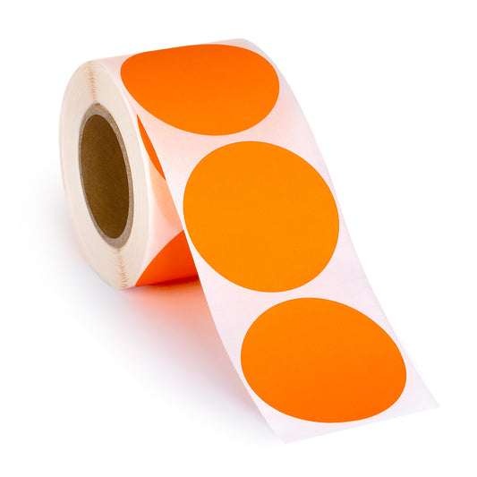 300pcs Neon Orange Dot Sticker Label Roll, 2" Diameter, Labels for Inventory, Color Code Labels, Organization Stickers