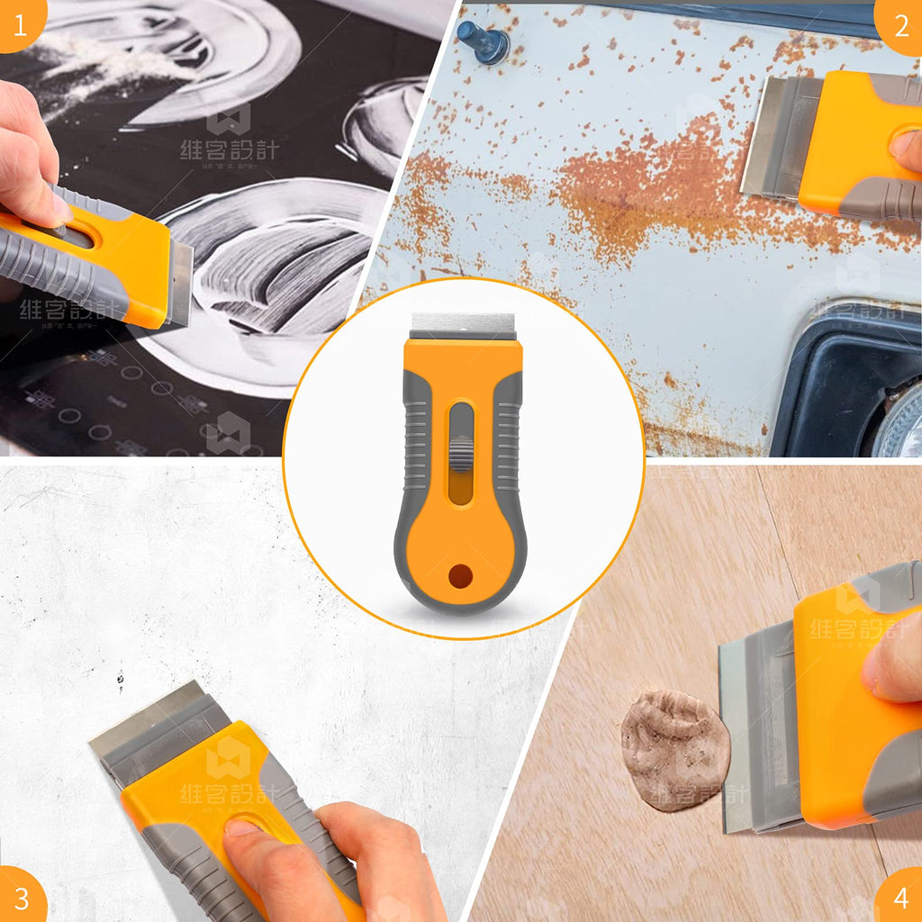DEKEones Razor Blade Scraper with 20 extra blades, plastic retractable glass scraper for windows, windshields, and vinyl glue removal.