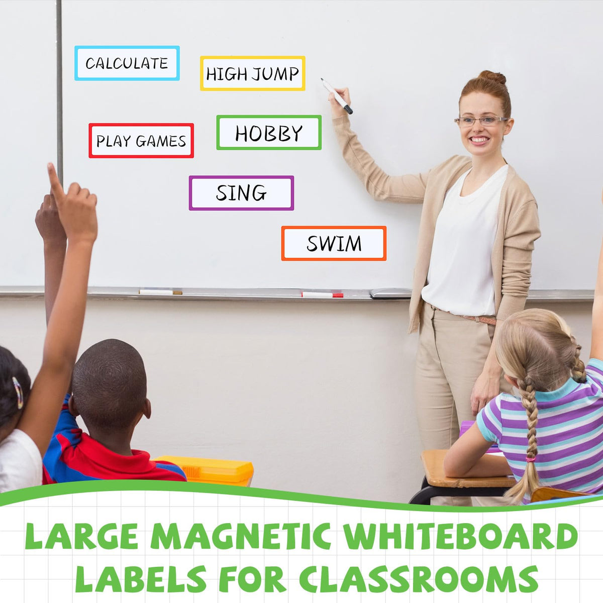 12 Pcs Magnetic Dry Erase Labels, White Background+Border, Style 2