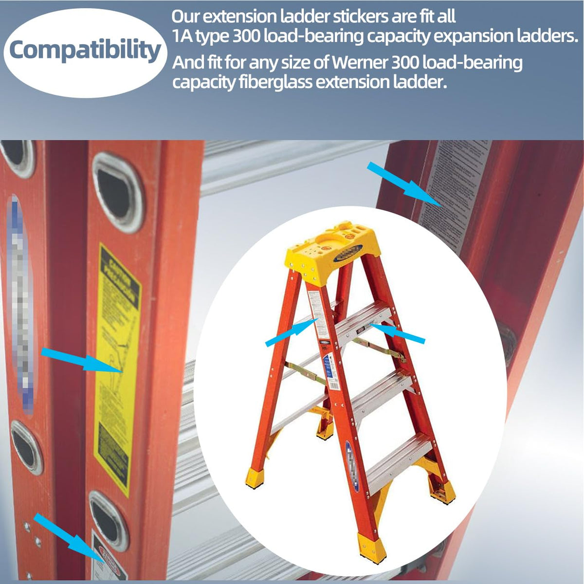 Step Ladder Safety Label Extension Ladder Stickers Replacement Label Kit Compatible with Ladder Inspection Stickers for Werner Fiberglass Extension Ladders (Pack of 10 Sets)