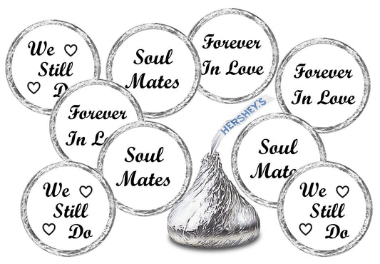216 Vow Renewal Kisses Stickers, We Still Do Chocolate Drops Labels Stickers for Wedding Anniversary, Soul Mates Forever in Love Party Decorations, Favors Decor for Kisses. Made in USA