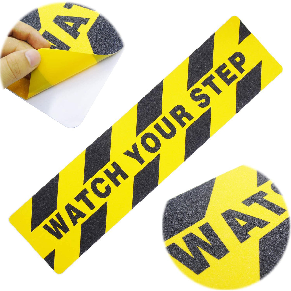 3-Pack Watch Your Step Sticker Sign Stair 6 x 24 Inch Caution Watch Your Step Floor Decals Warning Sticker Adhesive Tape Anti Slip Abrasive Tape for Workplace Safety Wet Floor Caution