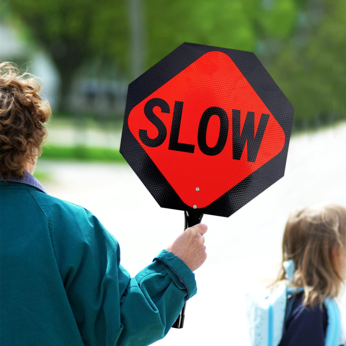 T&R (2 Pack) Stop Slow Sign with Handle, 13 x 13 Inches Double Sided Stop/Slow Traffic Sign, Rust Free Aluminum Reflective, Weather Resistant, Waterproof, Fade Resistant, Easy to Mount. 13" x 13" - 2 Pack - Stop/Slow