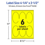 Avery Printable Oval Labels, Sure Feed Technology, 4-1/4" x 2-1/2", Neon Yellow Labels, Laser/Inkjet Printable, 120 Total, Great for Packaging and Candles 120 labels